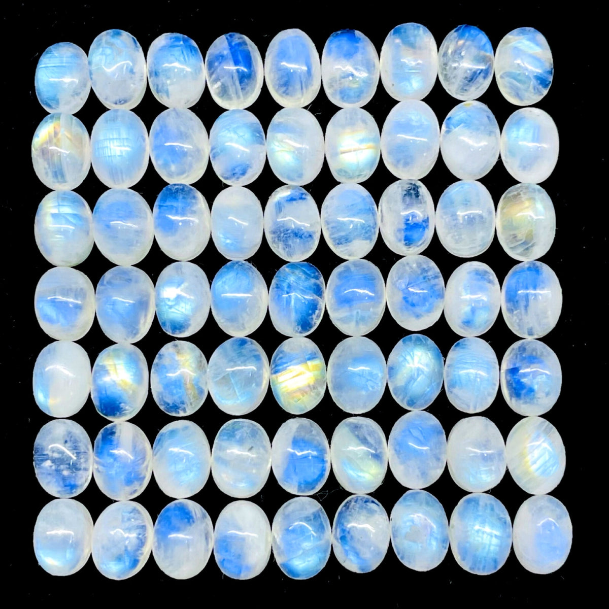 60 Pcs Natural Rainbow Moonstone 8x6mm Oval Blue Shines Cabochon Gemstones Lot