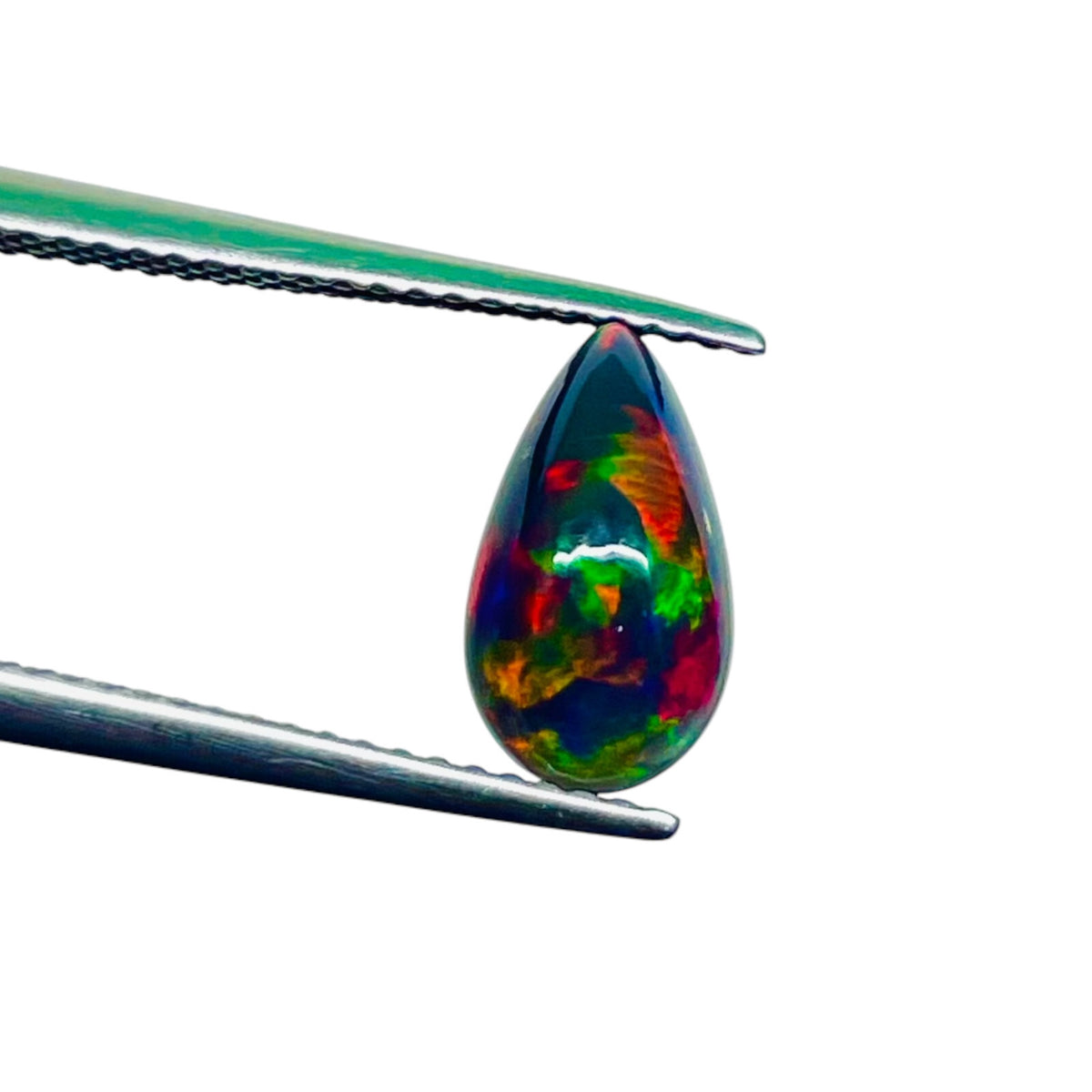 1.15 Ct Natural Ethiopian Black Opal 11x6mm Pear Loose Flashy Cabochon Gemstone