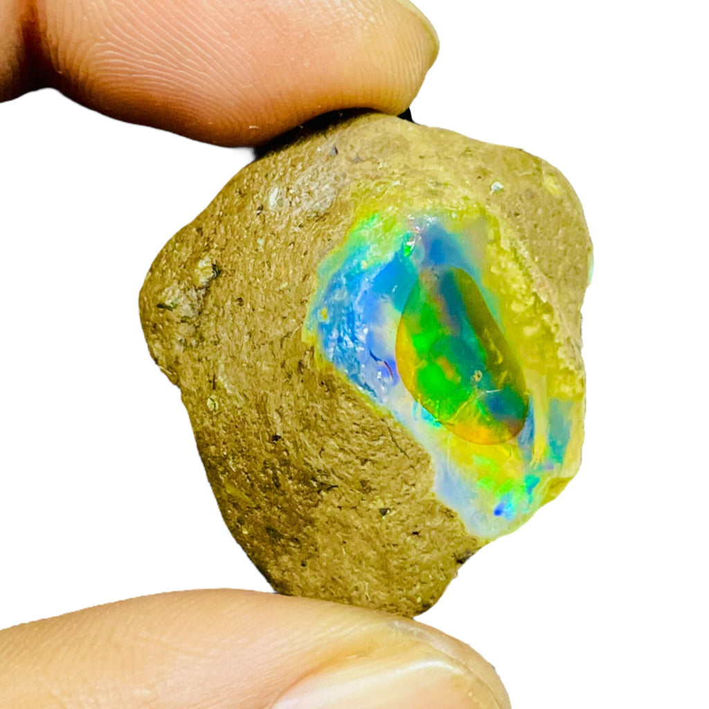 55.20 Cts Natural Ethiopian Opal Rough 32x29mm Huge Multi Fire Loose Gemstone