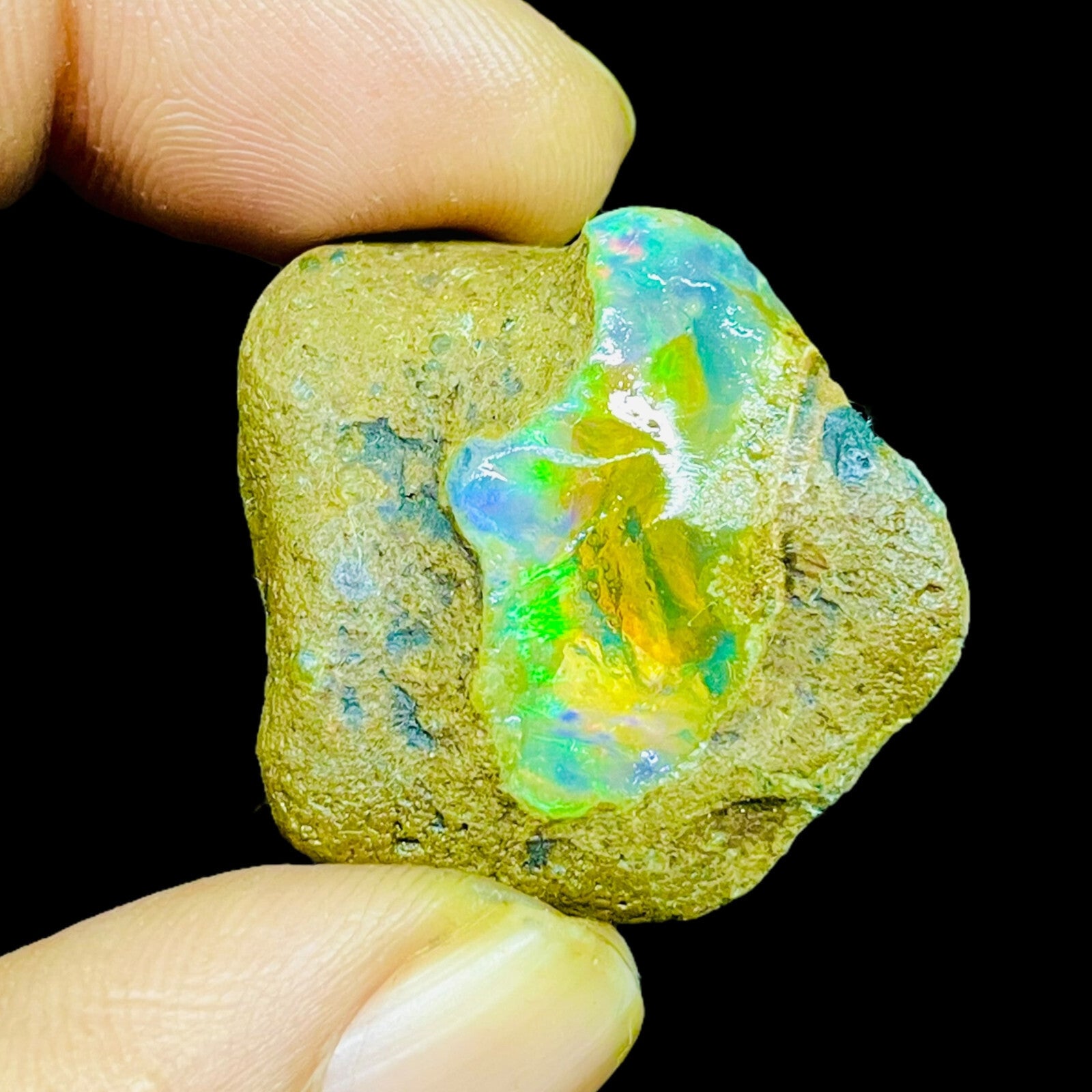 55.20 Cts Natural Ethiopian Opal Rough 32x29mm Huge Multi Fire Loose Gemstone