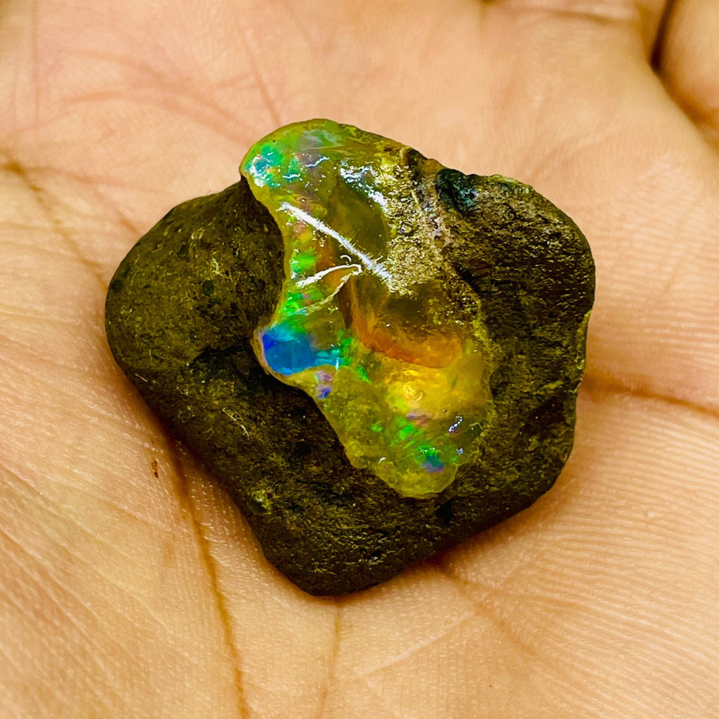 55.20 Cts Natural Ethiopian Opal Rough 32x29mm Huge Multi Fire Loose Gemstone