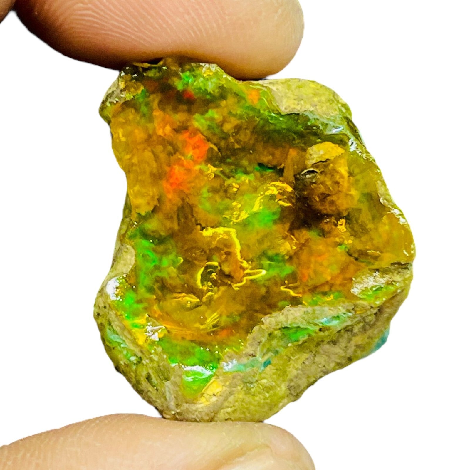 60.55 Cts Natural Ethiopian Opal Rough 31x23mm Huge Multi Fire Loose Gemstone