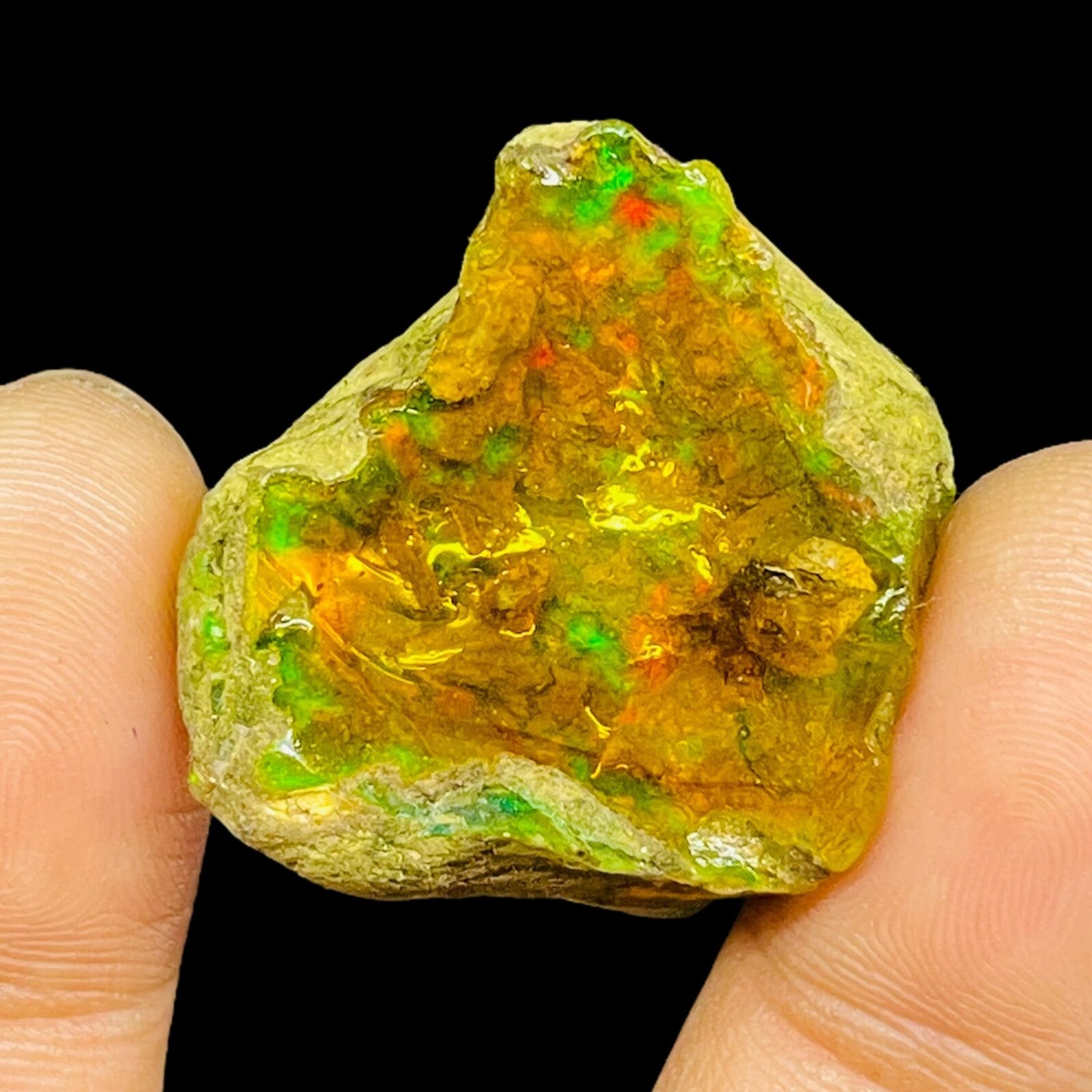 60.55 Cts Natural Ethiopian Opal Rough 31x23mm Huge Multi Fire Loose Gemstone